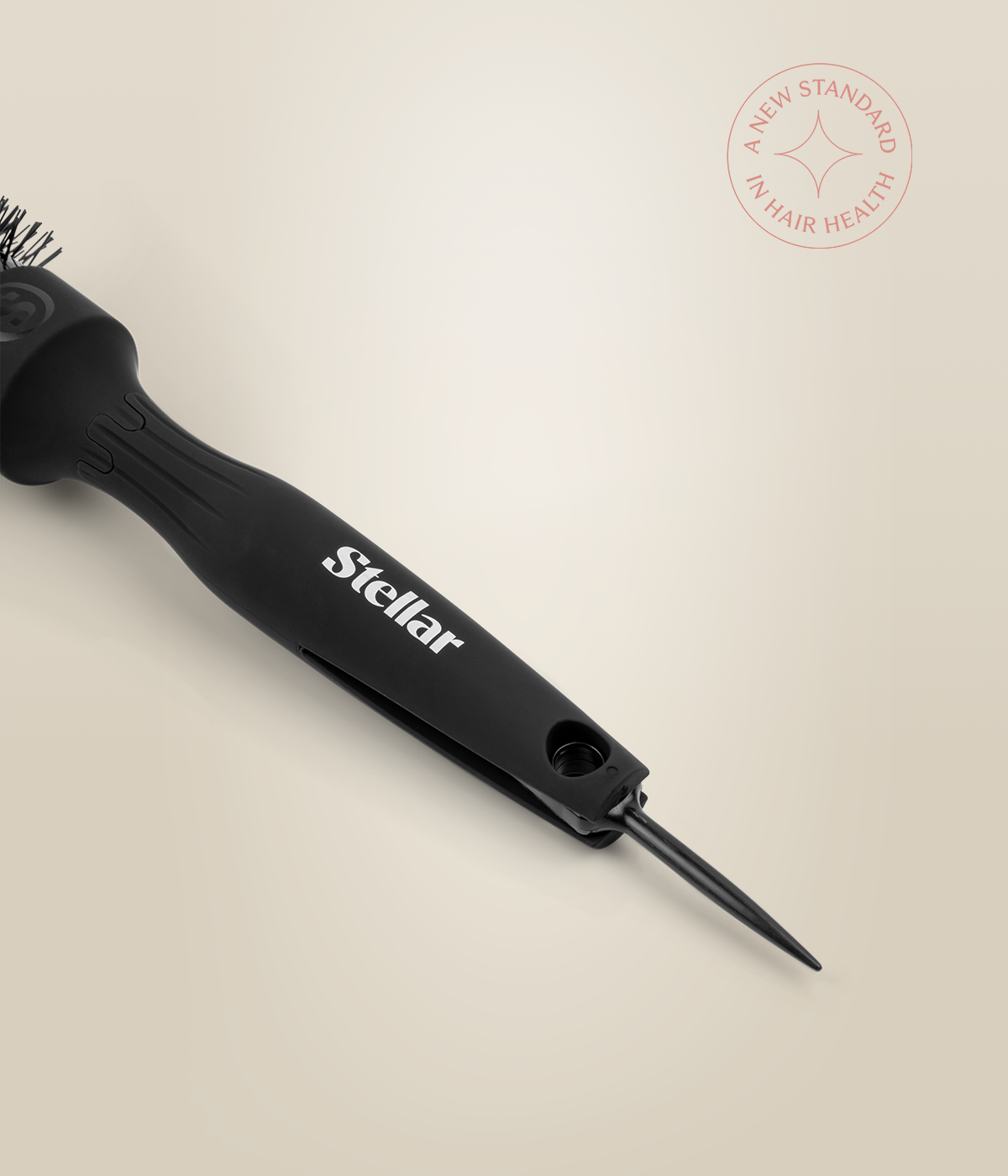 Close-up of the HeatSense Round Brush handle and sectioning pin