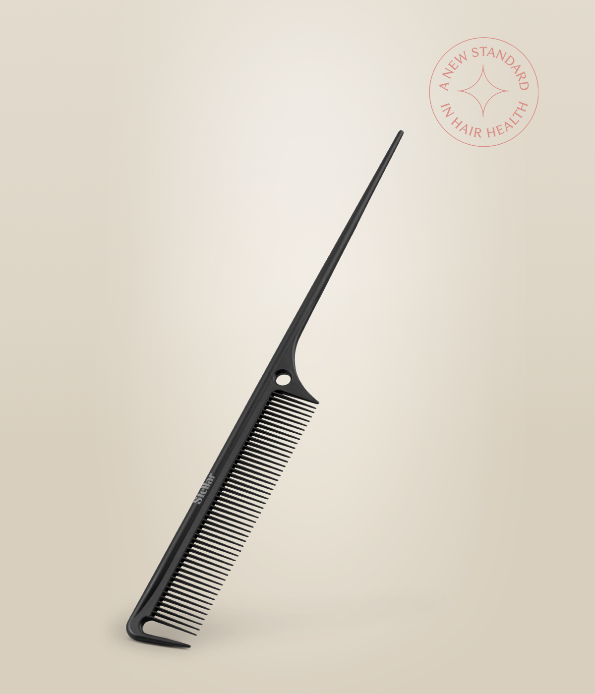 Black tail comb with a long pointed handle.